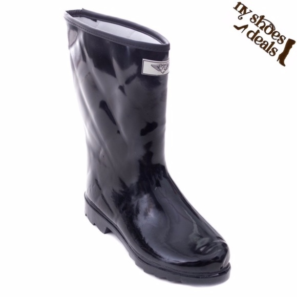 Women Rubber Rain Boots,  11'' Quilted Black Rainboots, Size 5, NEW - Picture 1 of 3